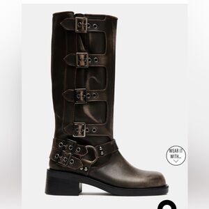 Rocky distressed Brown Buckle Knee-High Boots